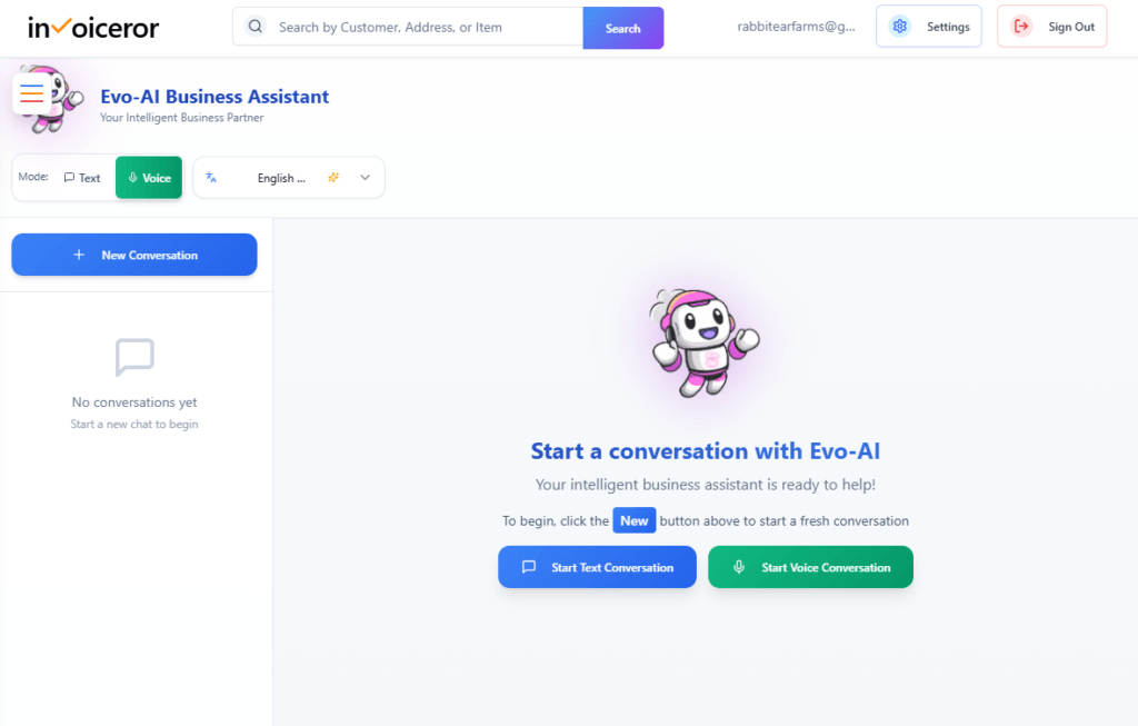 How to start Ai conversation for AI task in invoiceror