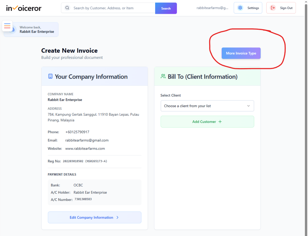 How to create new invoice