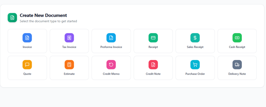 How to create new invoice- select type
