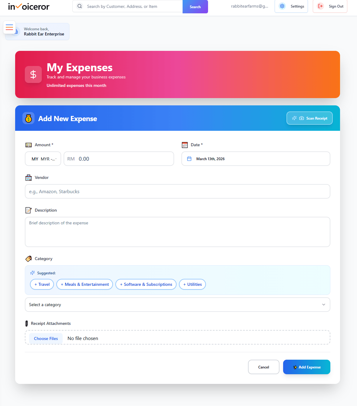 how to add and monitor expenses in invoiceror form