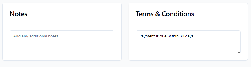 how to create invoice - add notes and terms