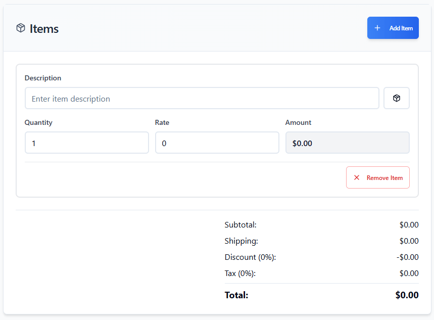 how to create invoice -items and descriptions