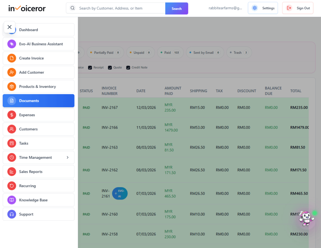 How to Manage Invoices in the Documents Section of Invoiceror