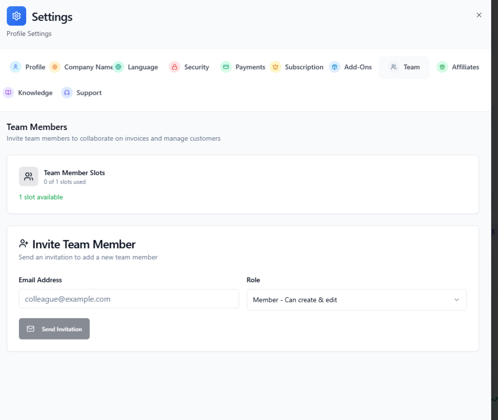 invoiceror add team members
