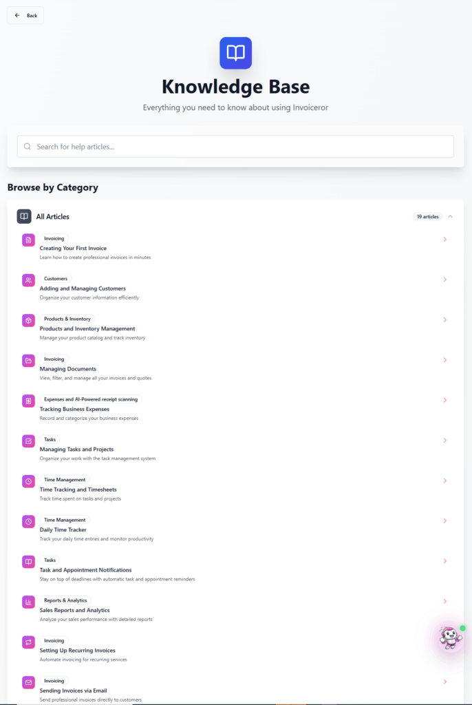 invoiceror- knowledge base access