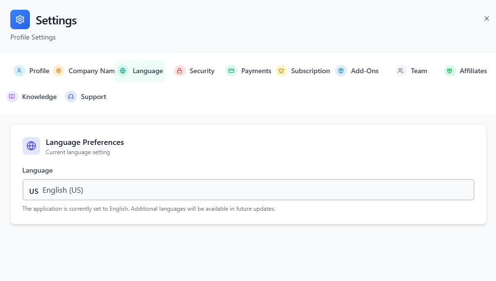 invoiceror settings language