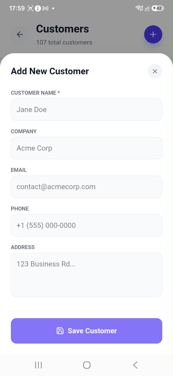 16 Adding a new customer in the Invoiceror Android app